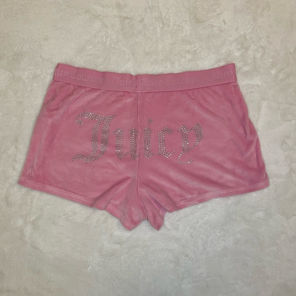 Juicy Couture Booty Shorts Pink Velvet Y2K Rhinestone Bedazzled PJ Pajamas Sz M